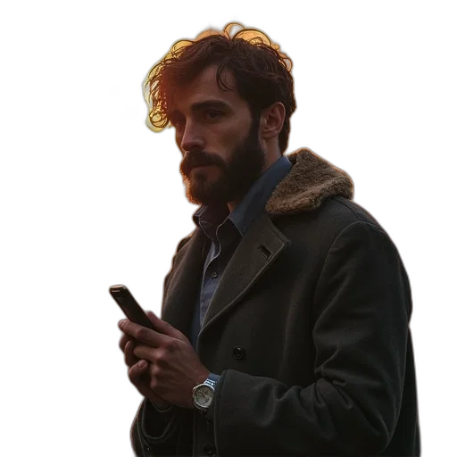 jacket, staff, face, hair transparent PNG cut-out