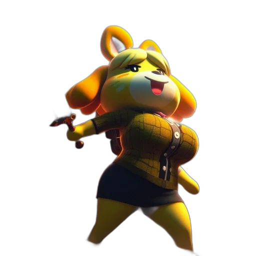 staff, weapon, animal, jacket, 3d render, concept art, golden, green transparent PNG cut-out
