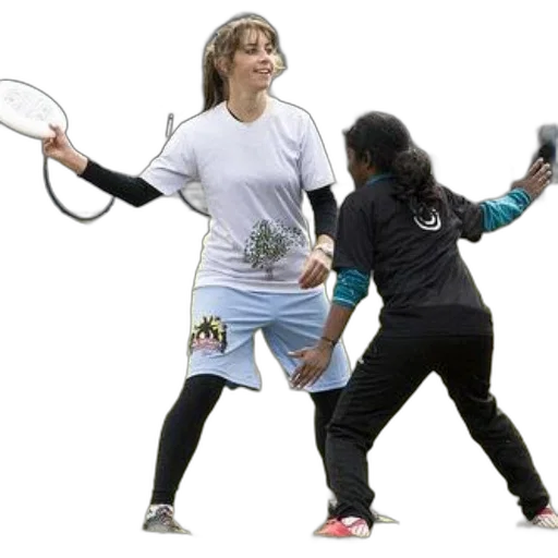 staff, woman, white, shirt, green, design, playing, frisbee transparent PNG cut-out