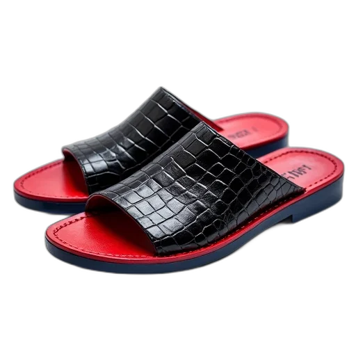 shoes, pair, black, red, crocodile, skin, sandals, blue transparent PNG cut-out