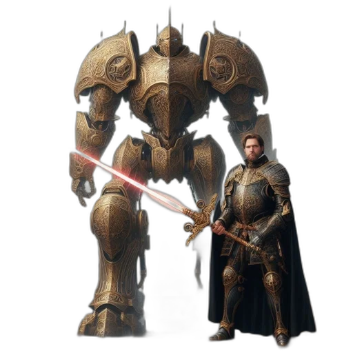 robot, sword, weapon, staff, concept art, fantasy art, 3d render, pixel art transparent PNG cut-out