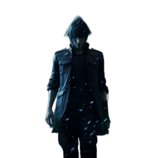 jacket, mask, staff, robot, concept art, cyberpunk, 3d render, pixel art transparent PNG cut-out