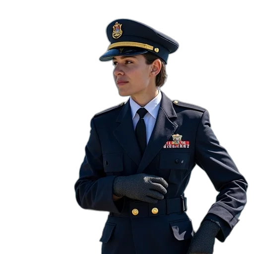 staff, jacket, hat, face, photorealistic, 3d render, concept art, marine transparent PNG cut-out