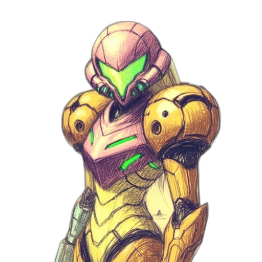 robot, weapon, concept art, pixel art, 3d render, comic book art, golden, green transparent PNG cut-out