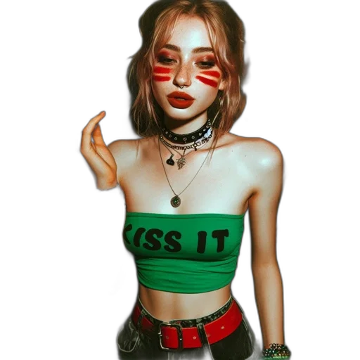 mask, pixel art, cyberpunk, concept art, fantasy art, green, young, woman transparent PNG cut-out