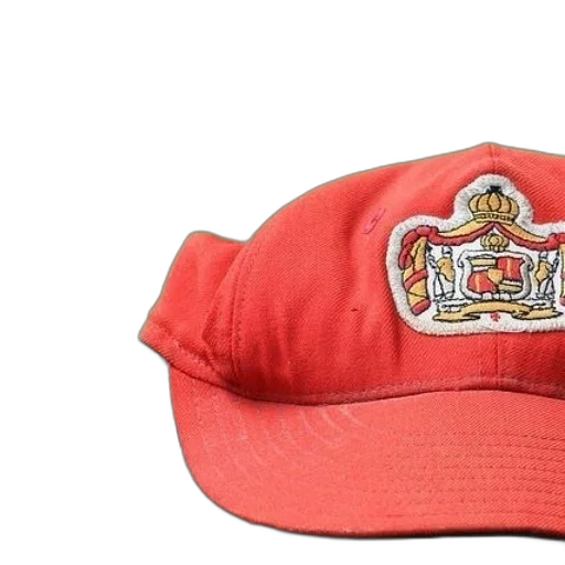 hat, crown, 3d render, red, baseball, cap, crest, sits transparent PNG cut-out