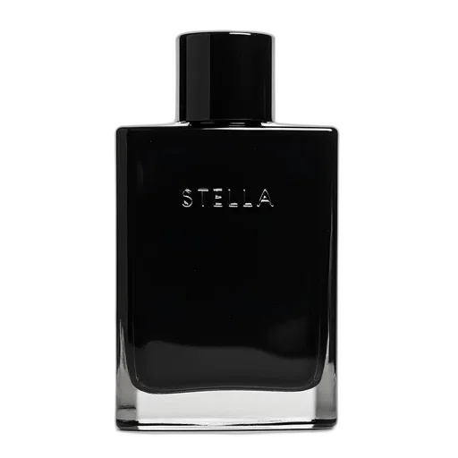 bottle, 3d render, photorealistic, sleek, black, rectangular, perfume, glossy transparent PNG cut-out