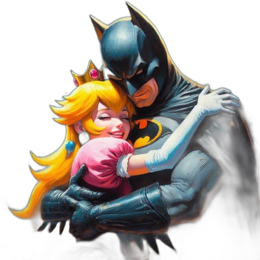 comic book art, concept art, pixel art, watercolor, batman, princess, peach, share transparent PNG cut-out