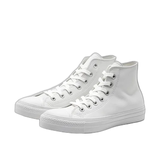 shoes, photorealistic, 3d render, monochrome, pair, white, high-top, sneakers transparent PNG cut-out