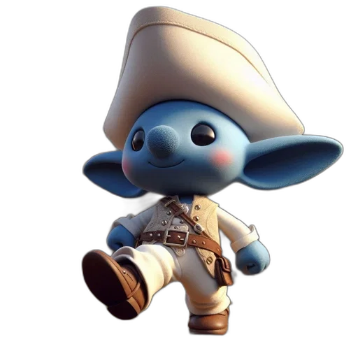 staff, hat, concept art, 3d render, fantasy art, anthropomorphic, blue-eared, creature transparent PNG cut-out