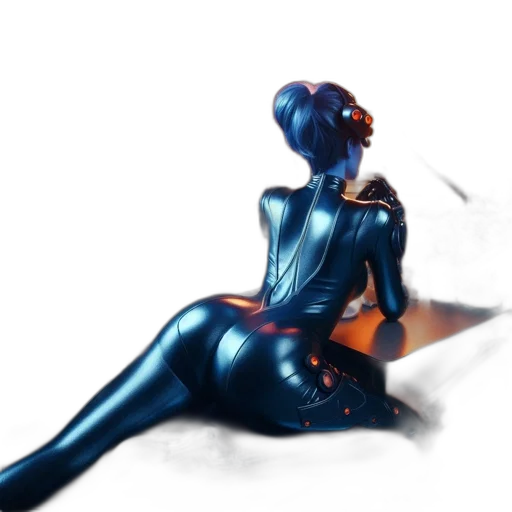 robot, dress, staff, concept art, cyberpunk, fantasy art, 3d render, neon lights transparent PNG cut-out