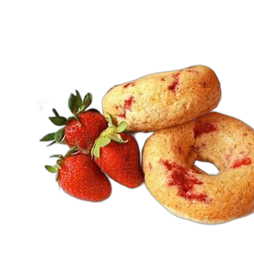 food, plate, two, strawberry, donuts, three, strawberries, accompanied transparent PNG cut-out