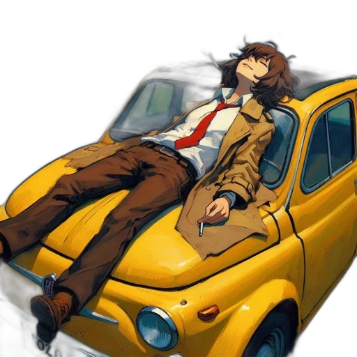 car, jacket, concept art, comic book art, cartoon, anime, city street, animated transparent PNG cut-out