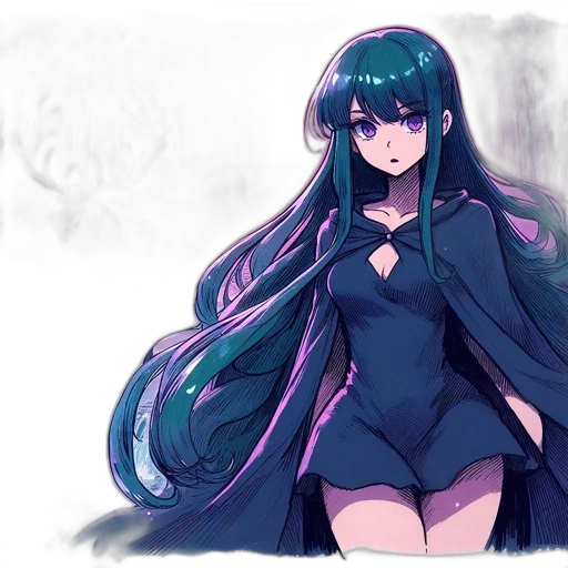 dress, creature, anime, concept art, pixel art, fantasy art, dark, blue transparent PNG cut-out