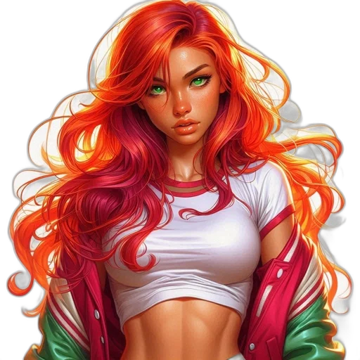 jacket, hair, comic book art, fantasy art, concept art, photorealistic, neon, colorful transparent PNG cut-out