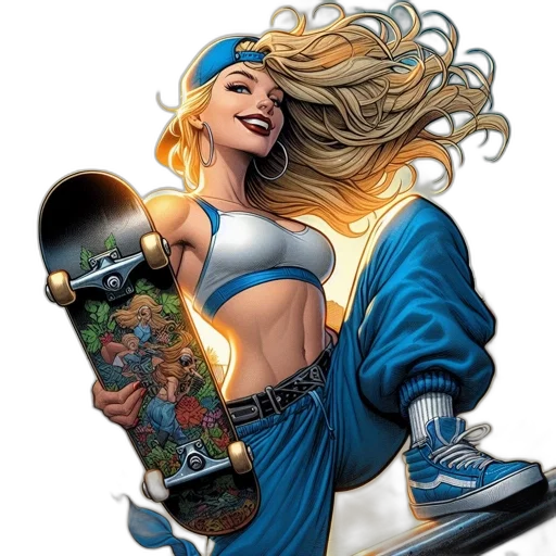 comic book art, cartoon, concept art, fantasy art, blue, exuberant, young, woman transparent PNG cut-out