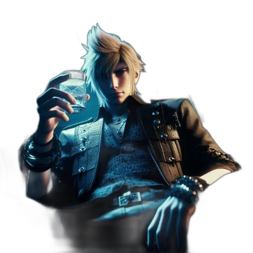 jacket, face, weapon, staff, concept art, 3d render, cyberpunk, pixel art transparent PNG cut-out