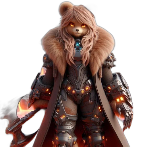 jacket, concept art, fantasy art, 3d render, cyberpunk, anthropomorphic, bear, wears transparent PNG cut-out