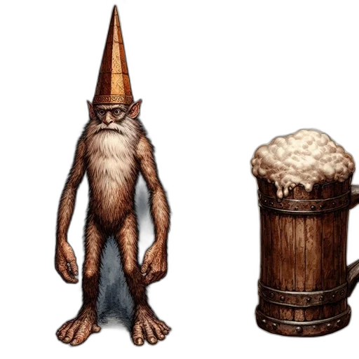 hat, staff, creature, hair, concept art, fantasy art, 3d render, pixel art transparent PNG cut-out