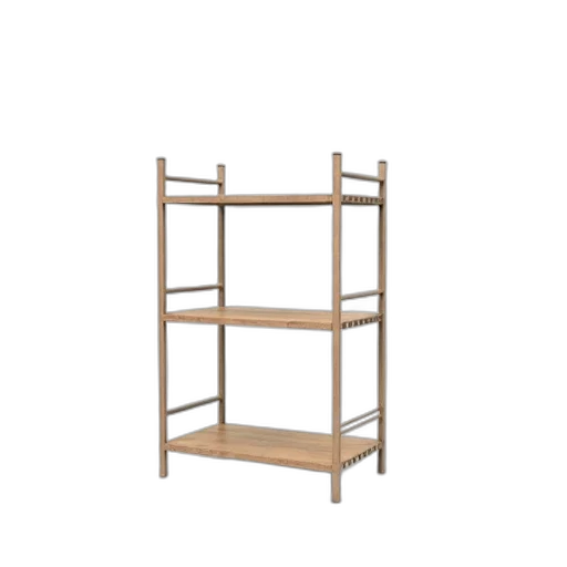 furniture, 3d render, three-tiered, metal, shelving, unit, light, brown transparent PNG cut-out