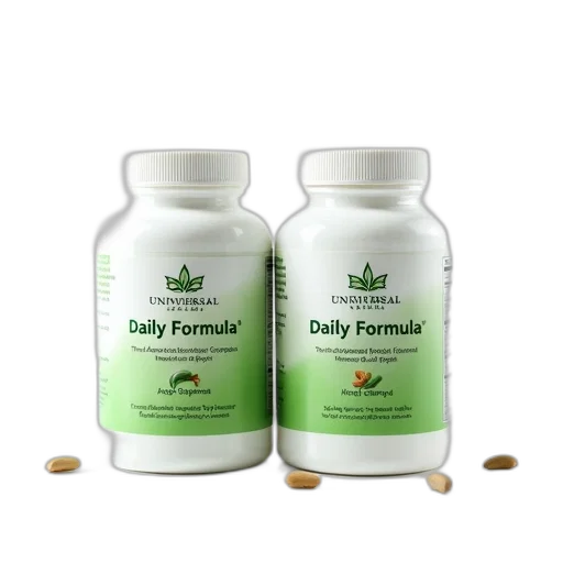two, bottles, daily, formula, supplements, displayed, against, white transparent PNG cut-out