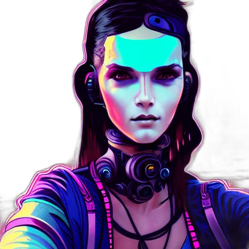 face, robot, staff, cyberpunk transparent PNG cut-out