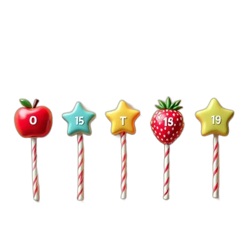 staff, food, 3d render, collection, colorful, whimsical, candies, various transparent PNG cut-out