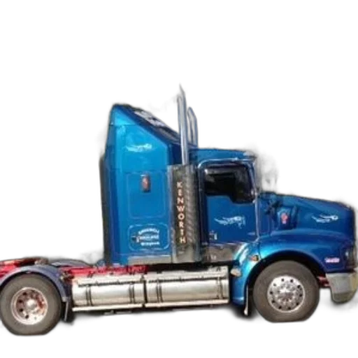 photorealistic, 3d render, blue, kenworth, truck, parked, street, trees transparent PNG cut-out