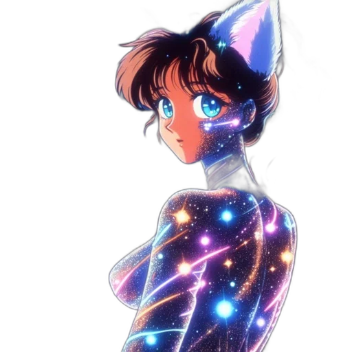 dress, robot, jacket, creature, vaporwave, anime, concept art, watercolor transparent PNG cut-out