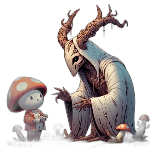 creature, concept art, fantasy art, comic book art, pixel art, forest, fog, fire transparent PNG cut-out