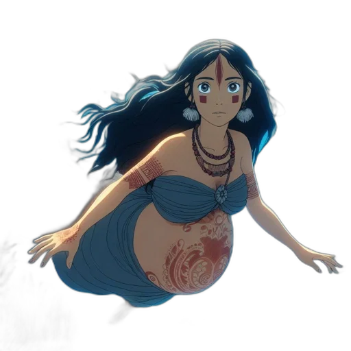 dress, concept art, fantasy art, comic book art, pixel art, underwater, blue, animated transparent PNG cut-out