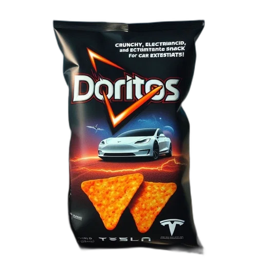 food, car, vaporwave, photorealistic, 3d render, doritos, bag, tesla transparent PNG cut-out
