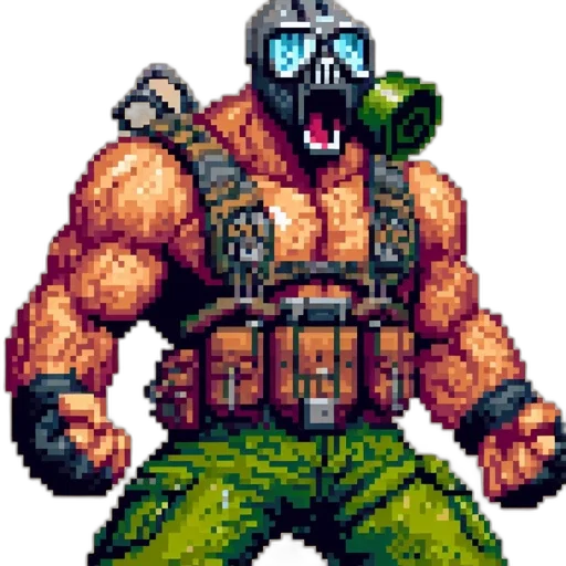 mask, weapon, robot, jacket, pixel art, concept art, comic book art, cyberpunk transparent PNG cut-out