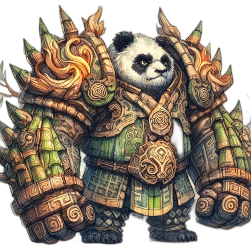 animal, staff, concept art, fantasy art, pixel art, photorealistic, majestic, panda transparent PNG cut-out