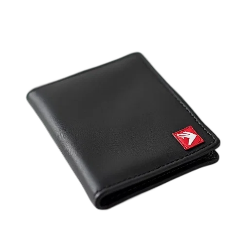 3d render, black, leather, wallet, red, white, logo, corner transparent PNG cut-out