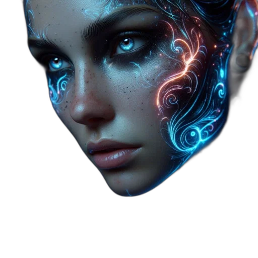 mask, face, jewelry, robot, fantasy art, cyberpunk, concept art, photorealistic transparent PNG cut-out