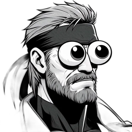 staff, jacket, face, cartoon, comic book art, concept art, pixel art, monochrome transparent PNG cut-out