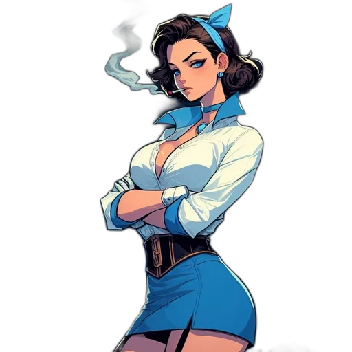 staff, dress, comic book art, concept art, cartoon, anime, blue, animated transparent PNG cut-out