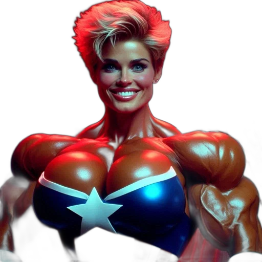 comic book art, concept art, photorealistic, 3d render, muscular, woman, red-blue, star-emblazoned transparent PNG cut-out