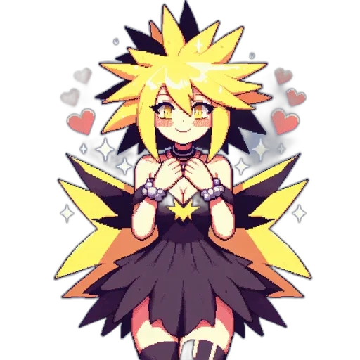 creature, staff, pixel art, anime, concept art, cartoon, monochrome, golden transparent PNG cut-out