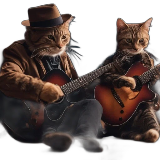 hat, photorealistic, oil painting, concept art, cartoon, two, cats, one transparent PNG cut-out