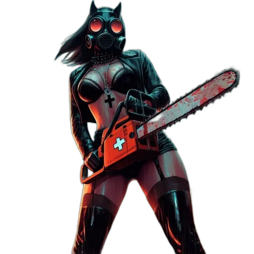 weapon, staff, robot, mask, comic book art, concept art, pixel art, cyberpunk transparent PNG cut-out