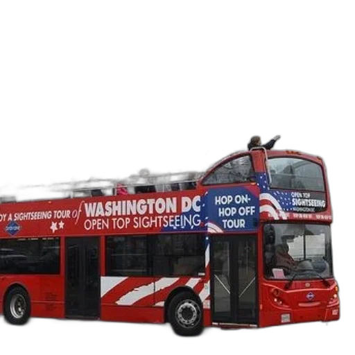 staff, 3d render, photorealistic, concept art, red, double-decker, bus, washington transparent PNG cut-out