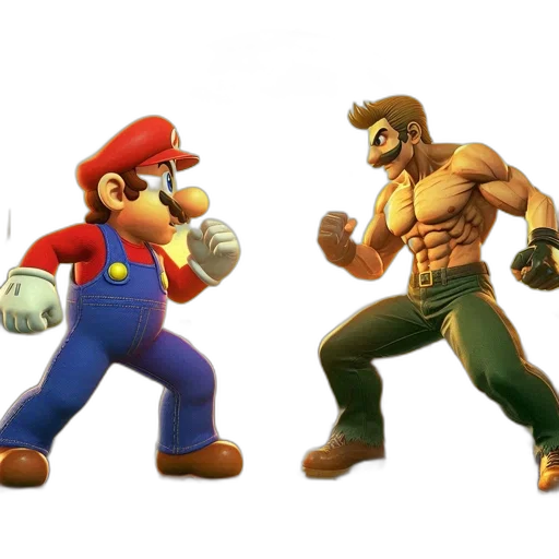 concept art, 3d render, pixel art, mario, vegeta, stand, fighting, stance transparent PNG cut-out