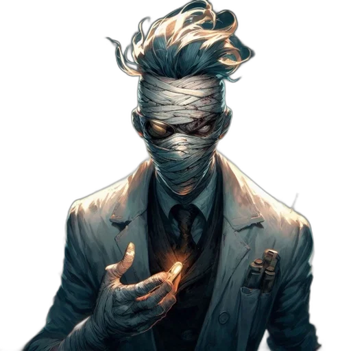 mask, jacket, face, staff, comic book art, concept art, cyberpunk, fantasy art transparent PNG cut-out