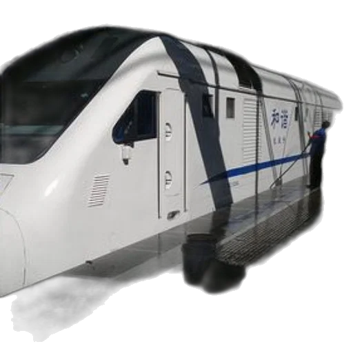 3d render, concept art, photorealistic, sleek, white, high-speed, train, blue transparent PNG cut-out