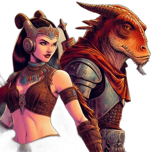 dragon, fantasy art, concept art, comic book art, pixel art, two, figures, woman transparent PNG cut-out