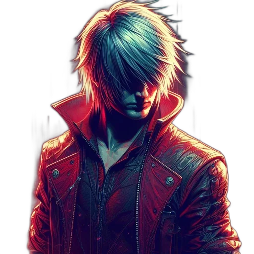 jacket, face, mask, weapon, cyberpunk, comic book art, concept art, anime transparent PNG cut-out