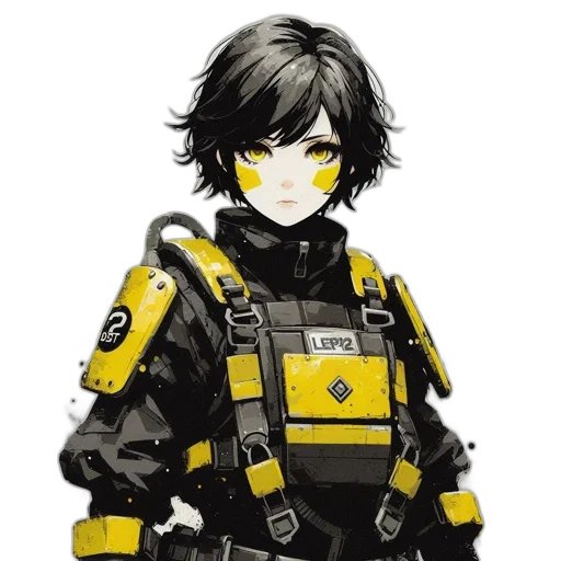 jacket, robot, weapon, staff, concept art, cyberpunk, pixel art, anime transparent PNG cut-out