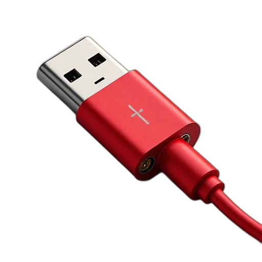 weapon, 3d render, red, usb, connector, silver, metal, plug transparent PNG cut-out